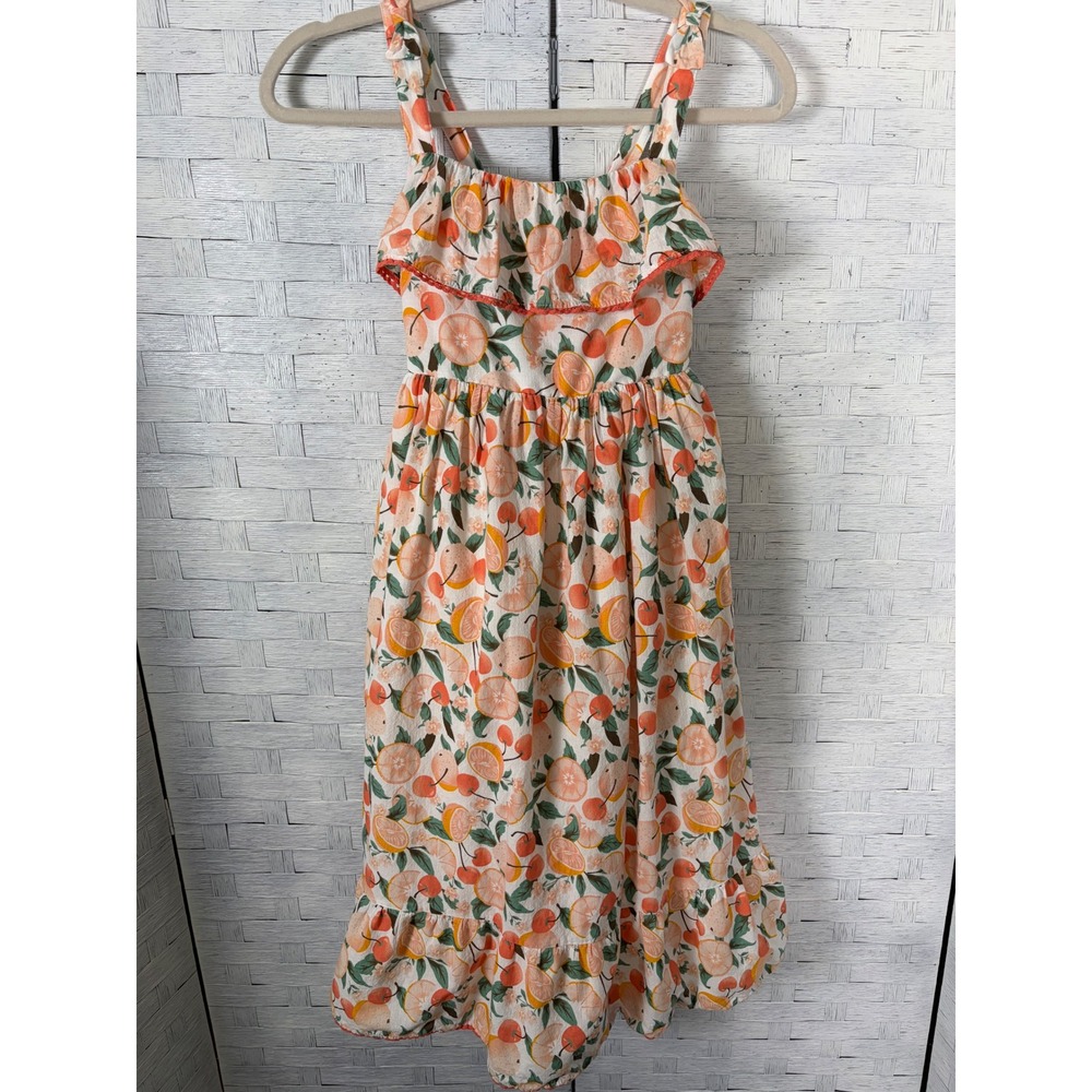 Isaac Mizrahi Girls SunDress long Smocked Orange Citrus Print Ruffle‎ spring